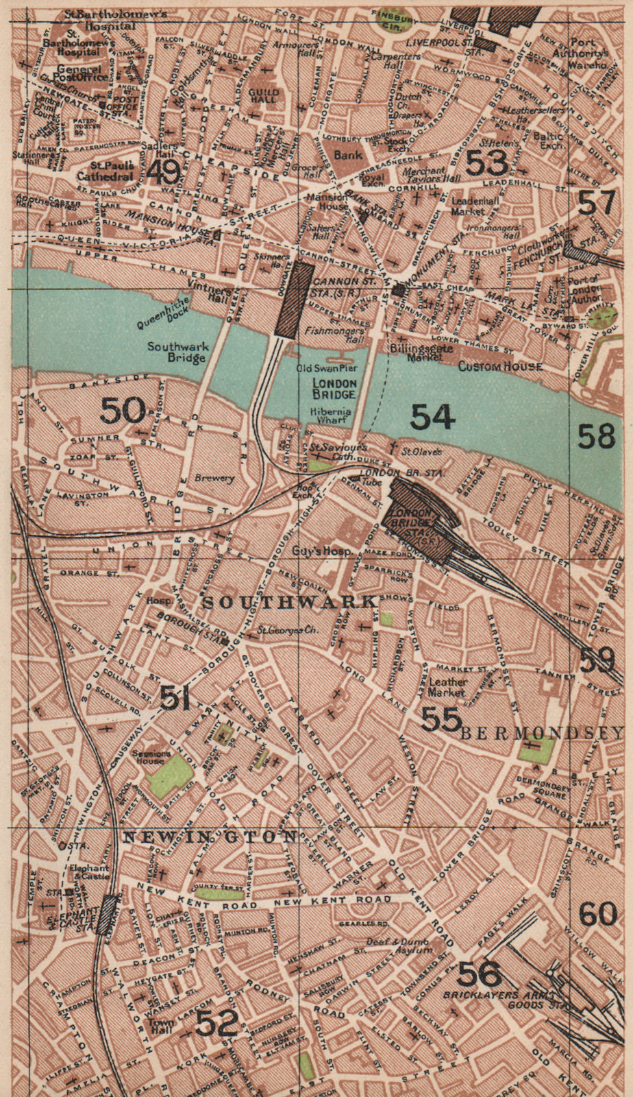 LONDON SE.Southwark Bermondsey Newington City Borough Bricklayer's Arms 1927 map